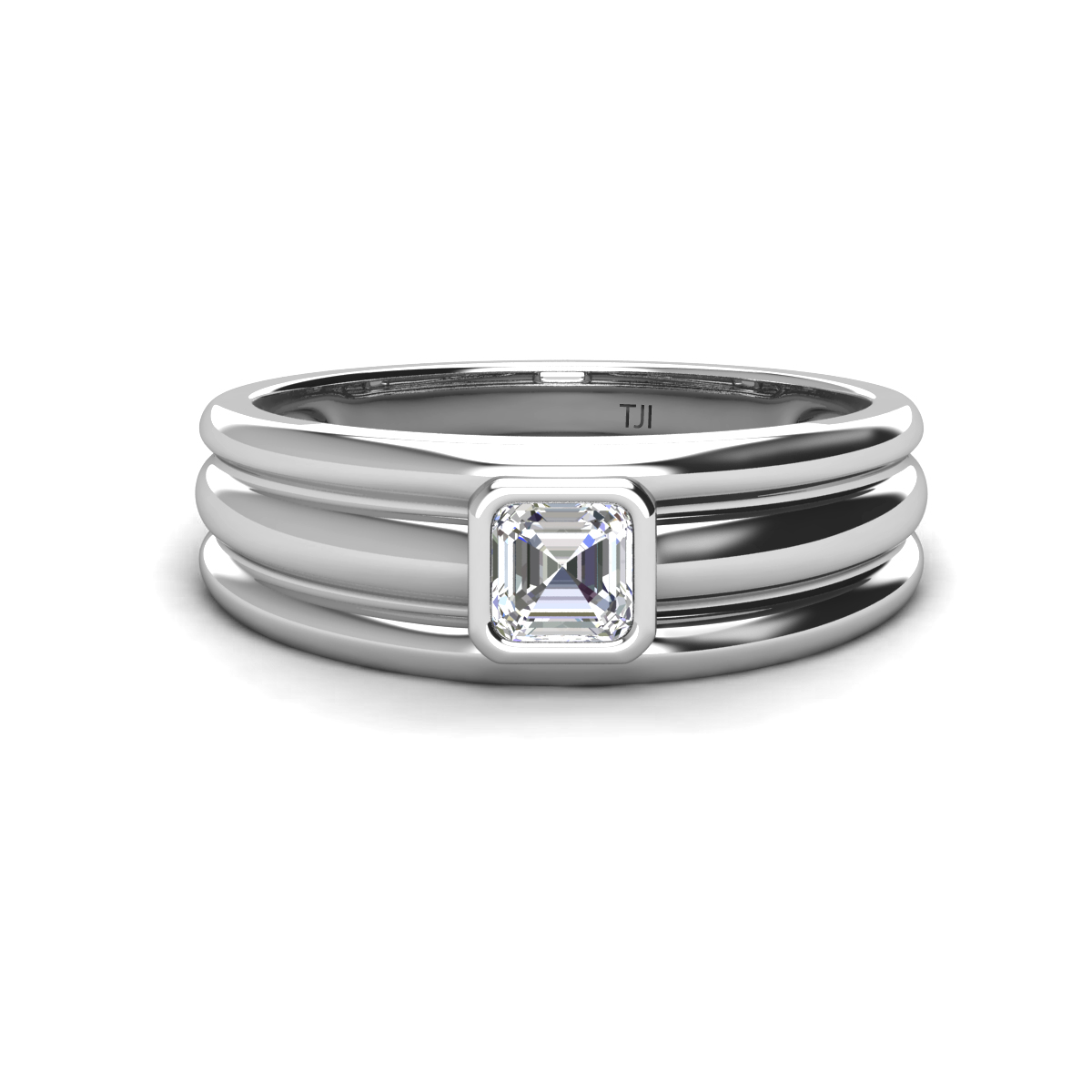 Zion 0.75 ct GIA Certified Asscher Cut Diamond Solitaire Men Wedding Band (9.4 mm) 