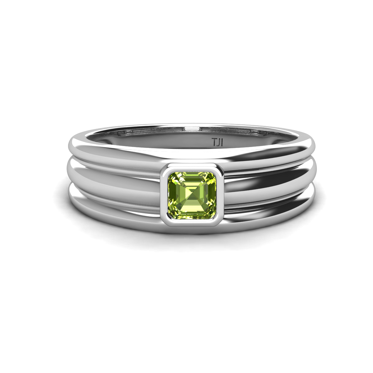 Zion 0.65 ct Asscher Cut Peridot Solitaire Men Wedding Band (9.4 mm) 