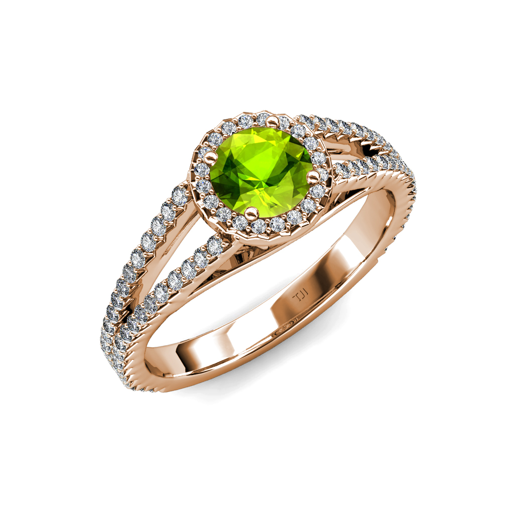 Peridot & Diamond (VS2-SI1, F-G) Halo Engagement Ring 1.58 ct tw in 18K ...