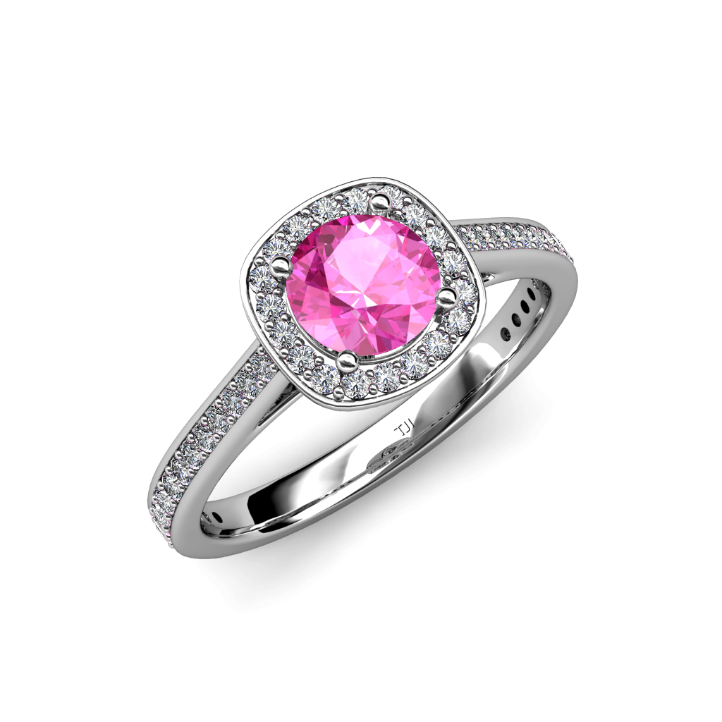 Pink Sapphire & Diamond (SI2-I1, G-H) Halo Engagement Ring 1.30ct tw in ...
