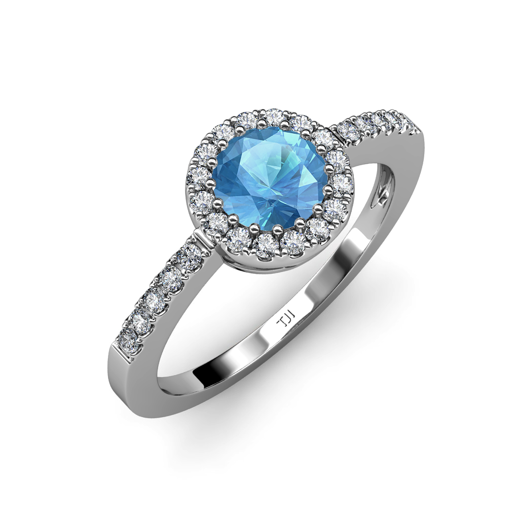 Blue Topaz and Diamond (SI2-I1, G-H) Halo Engagement Ring 1.59 ct tw in ...