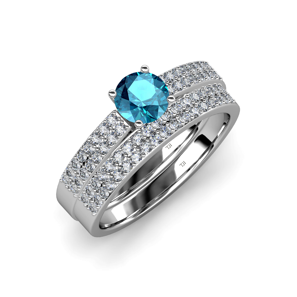 London Blue Topaz & Diamond Bridal Set Ring & Wedding Band 1.75 ct tw ...