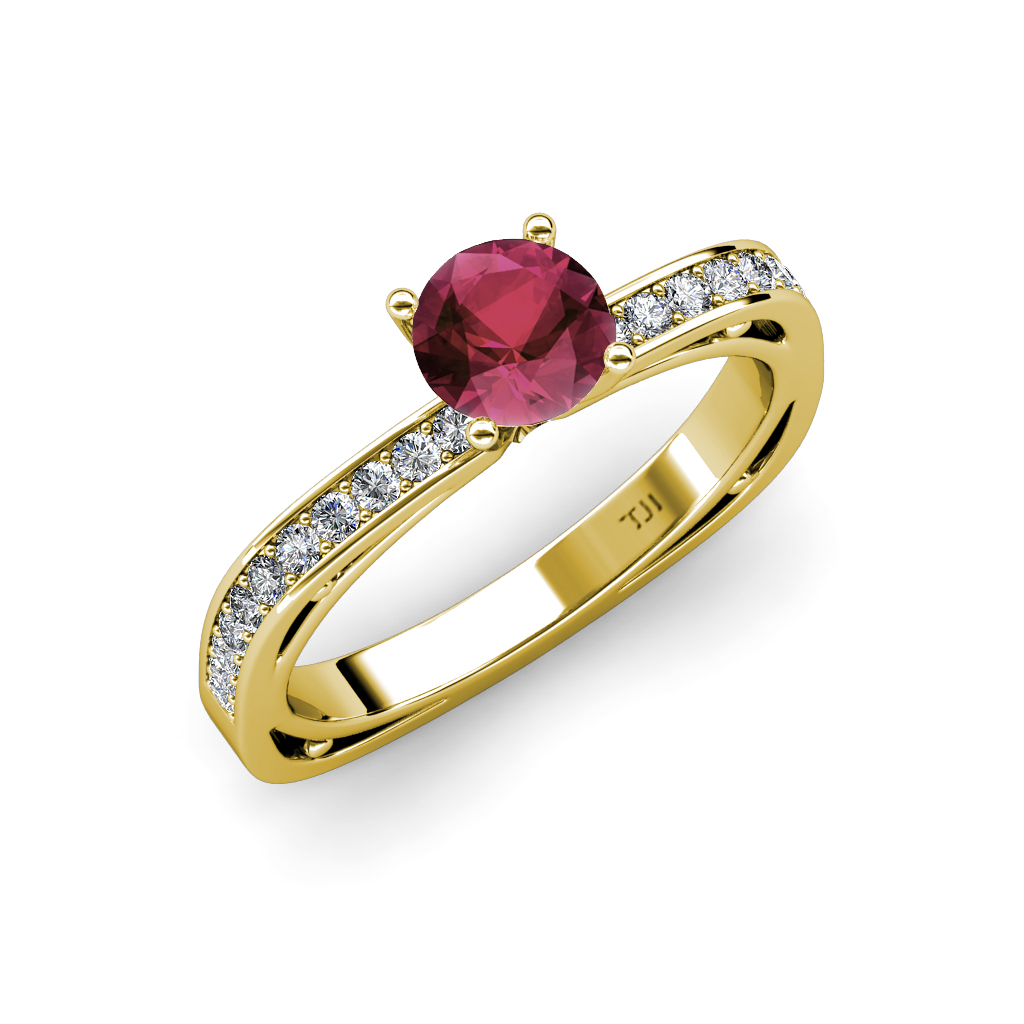 Rhodolite Garnet & Diamond Euro Shank Engagement Ring 0.85 ct tw in 14K ...