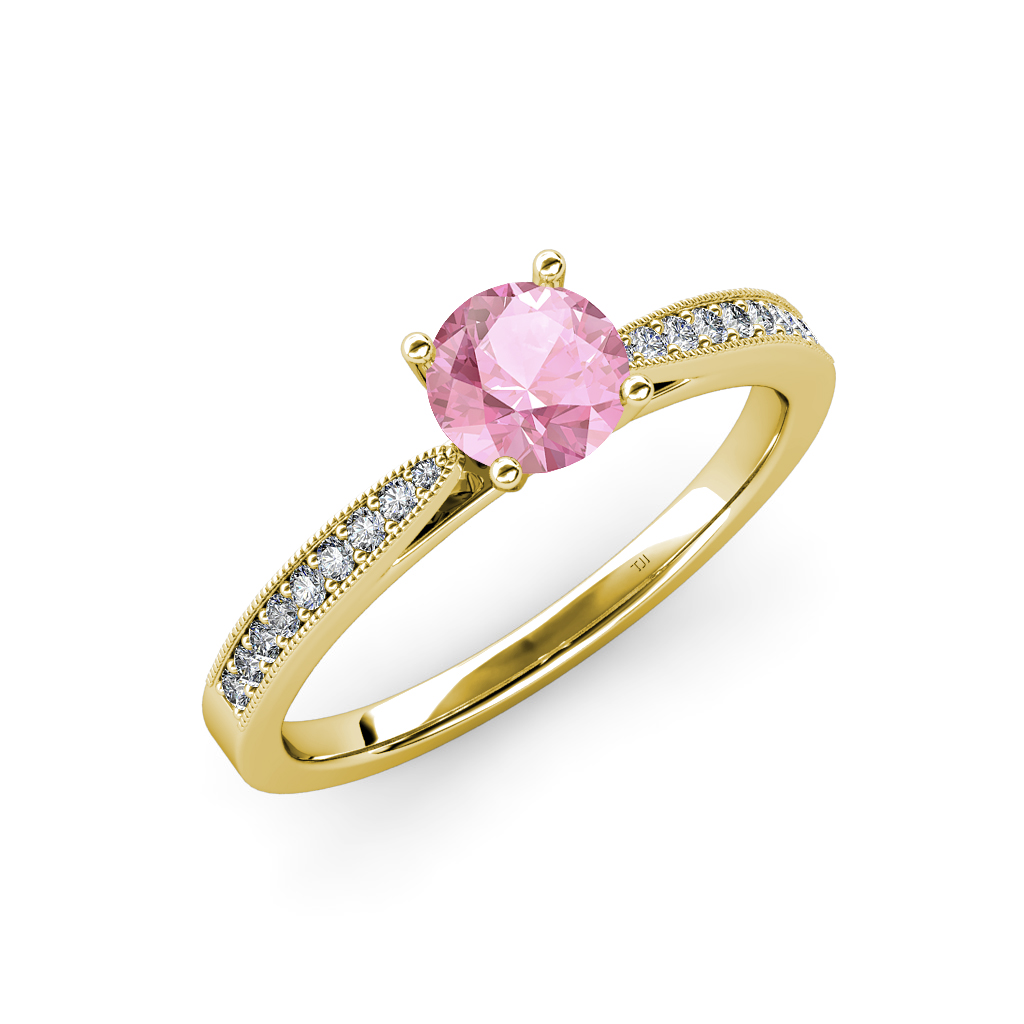 Pink Tourmaline & Diamond Engagement Ring with Milgrain Work 0.88 ct tw ...