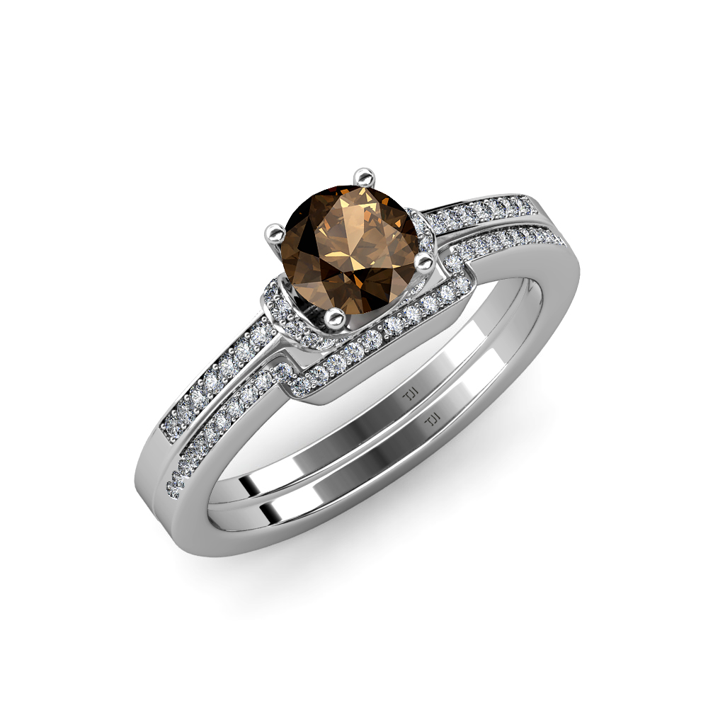 Smoky Quartz and Diamond Engagement Ring & Wedding Band Set 1.25 cttw ...