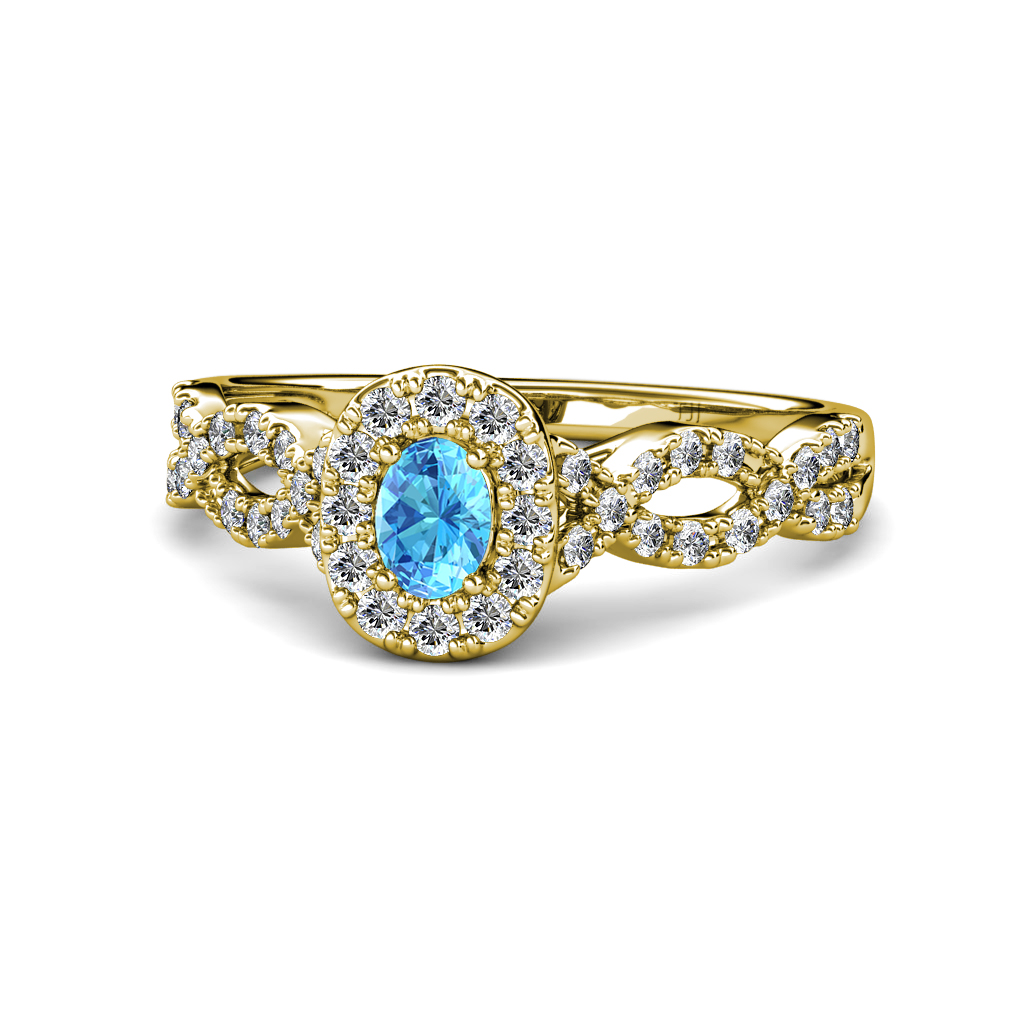 Emerald Cut Blue Topaz & Diamond Halo Engagement Ring 0.74ctw 14K Gold ...
