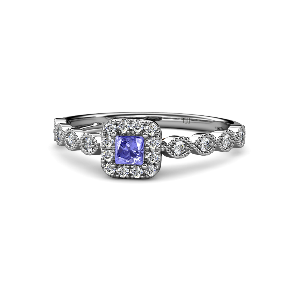 Princess Tanzanite & Diamond Womens Engagement Ring 0.68 ctw 14K Gold ...
